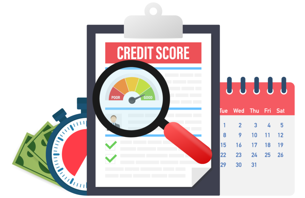 graphic of document showing what is the equifax credit score with a magnifying glass on top of it