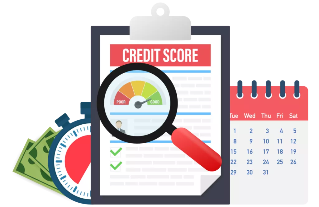 graphic of document showing what is the equifax credit score with a magnifying glass on top of it