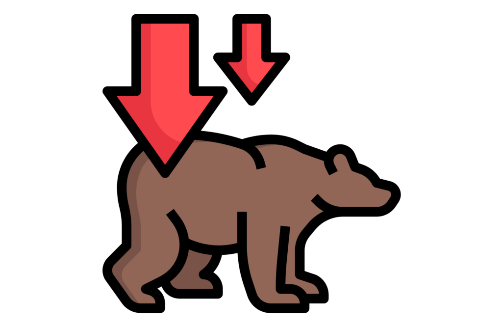 image of a bear with red arrows pointing down to illustrate a bear market