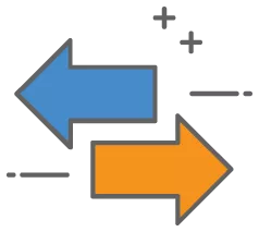 graphic icon of opposite blue and orange arrows telling representing business credit