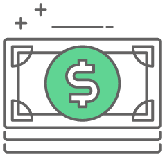 Graphic icon of a dollar bill for the merchant fees associated with using Perpay