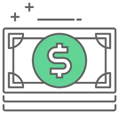 Graphic icon of a dollar bill for the merchant fees associated with using Perpay