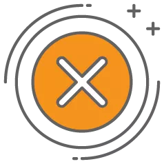 Graphic of an orange x-mark icon representing the cons of using Perpay