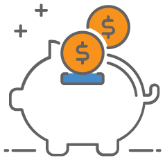 illustrated icon of coins flowing into a piggy bank symbolizing a business account bank