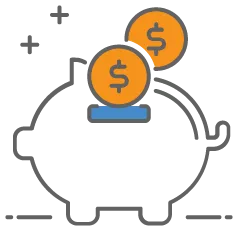 illustrated icon of coins flowing into a piggy bank symbolizing a business account bank