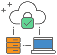 graphic icon of a lock in a cloud connecting a server and laptop representing transunion credit lock software