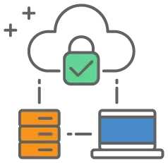 graphic icon of a lock in a cloud connecting a server and laptop representing transunion credit lock software