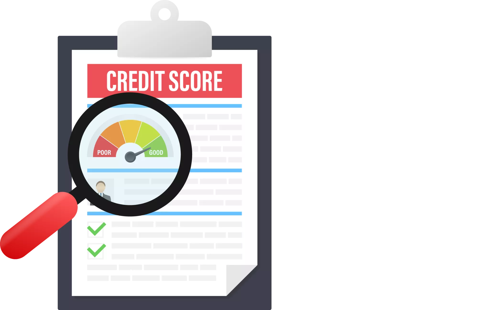 graphic of a TransUnion credit score being checked with a magnifying glass