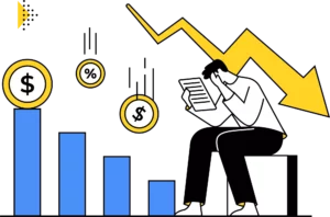 graphic of a businessman crying over his profits and loss state because he doesn't run a recession-proof business