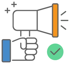 graphic icon of a megaphone and a checkmark to represent how to be prepared for the recession