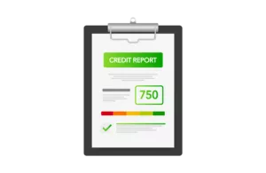 graphic of a good credit report on a clipboard from transunion or equifax credit reporting bureaus 