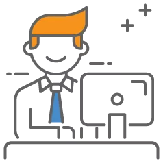graphic icon of a man wearing a tie checking his credit score on desktop computer