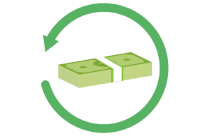 graphic with a stack of money with an green arrow circled around it to represent a chargeback dispute