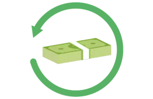 graphic with a stack of money with an green arrow circled around it to represent a chargeback dispute