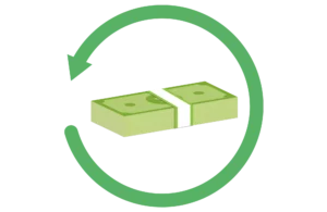 graphic with a stack of money with an green arrow circled around it to represent a chargeback dispute