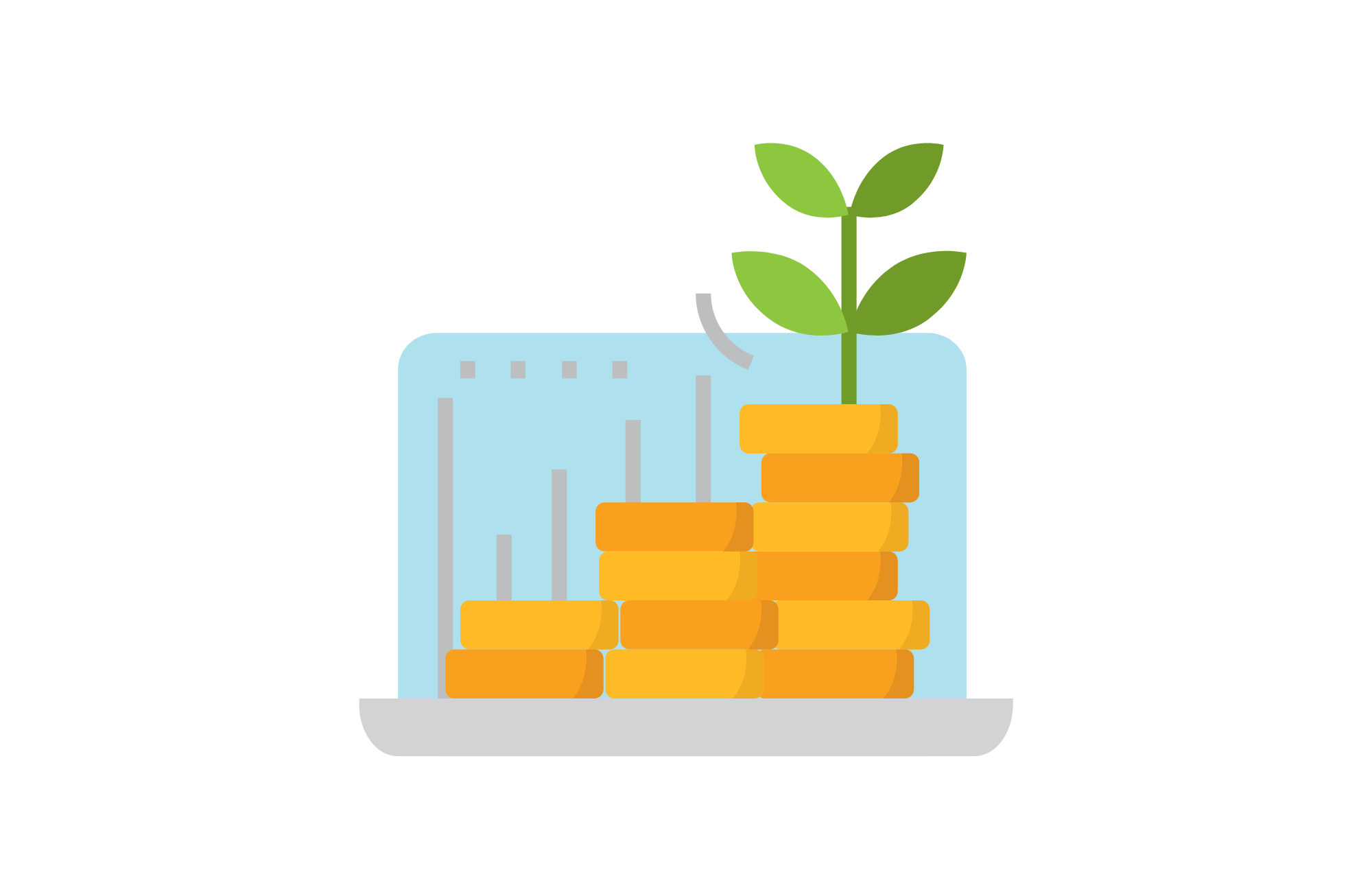 graphic of coins in the shape of a graph with a plant growing to represent business funding for a net30 account