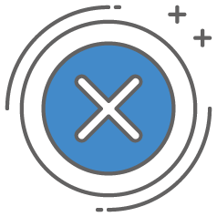 graphic icon of blue circle with white x mark