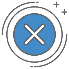 graphic icon of blue circle with white x mark