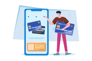 graphic of a man with a credit card giving tips on how to avoid mastercard chargeback disputes