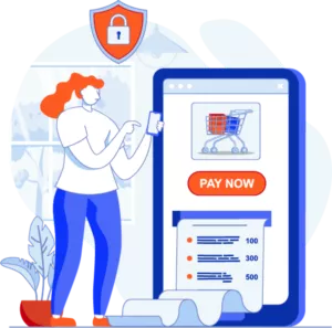 graphic of a woman shopping at an eCommerce store who qualifies for paypal credit