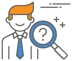 graphic icon of a man with a magnifying glass to represent questioning a payment via chargeback insurance