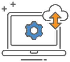 laptop and gear graphic icon representing accepting ecommerce payments