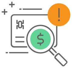 card and magnifying glass graphic icon for credit card fraud prevention tools
