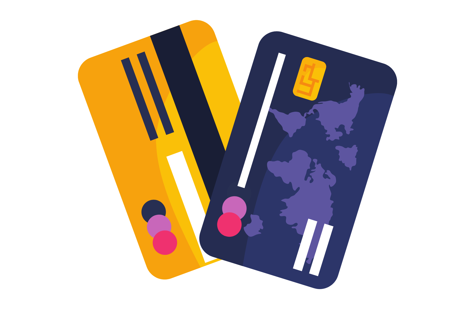 graphic of yellow and purple credit cards for a dispute charge capital one