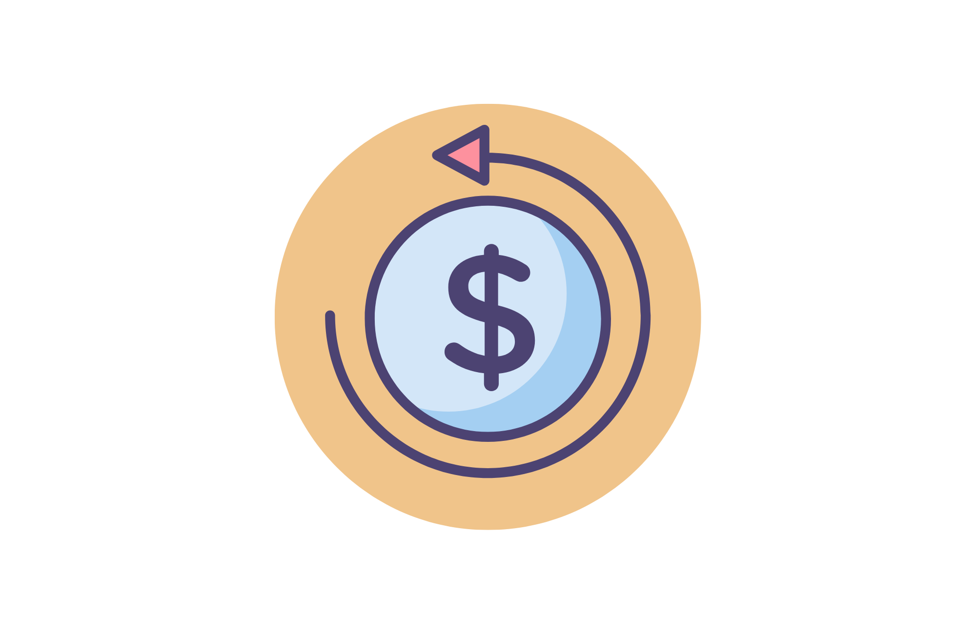 graphic of a money symbol with an arrow circling around it to show how a credit card chargeback works
