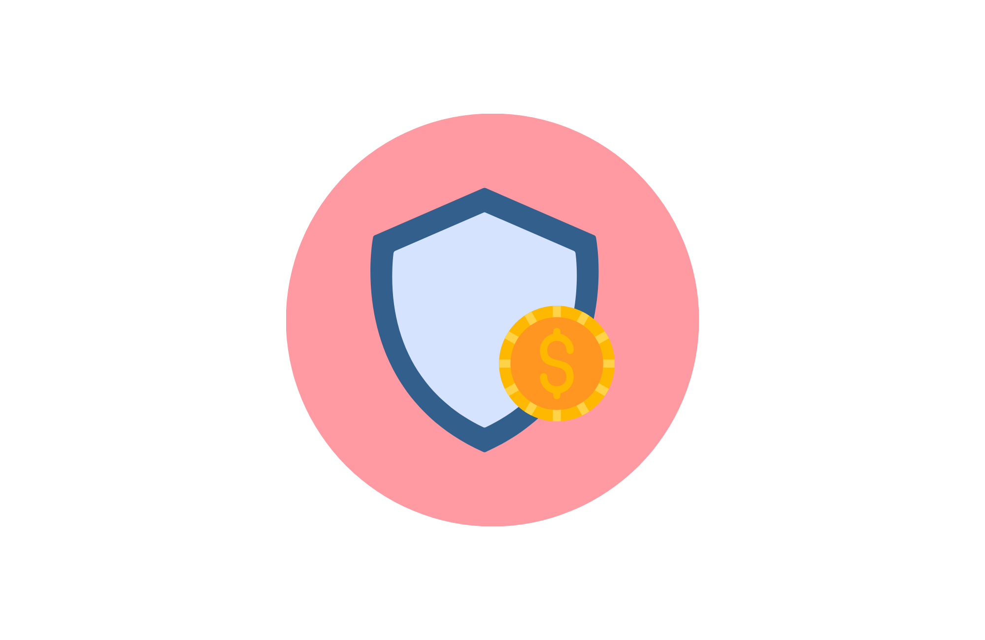 graphic of a shield with a coin in front of it to illustrate credit card chargeback protection