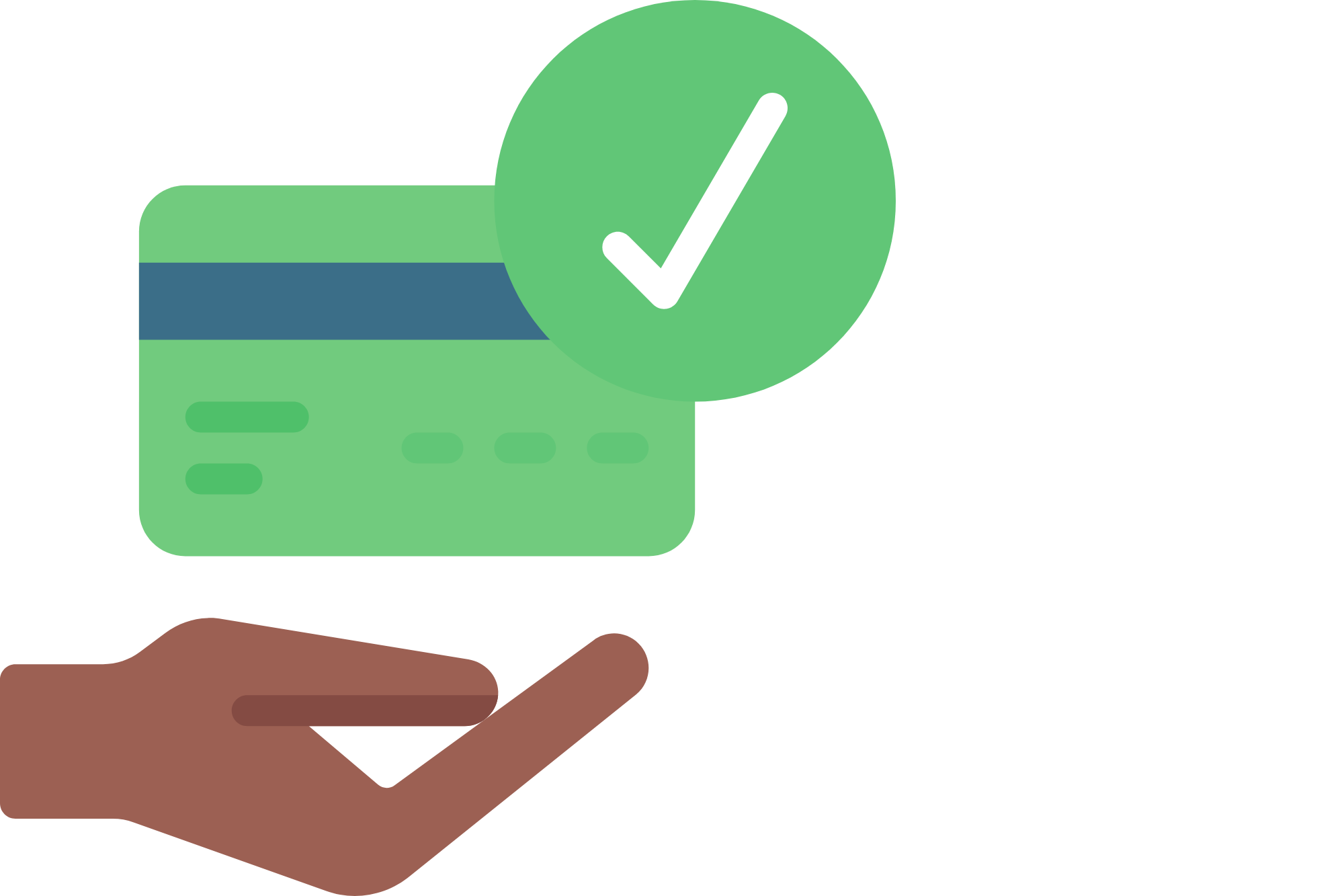graphic of a person holding a green credit card with a check mark on it to represent successfully preventing American Express chargebacks