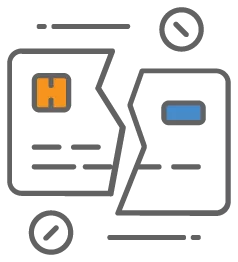 graphic icon of a credit card ripped in half to represent card authorization errors resulting in a chargeback code