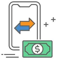 a secured electronic funds transfer on smartphone with a dollar bill