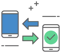 graphic icon of mobile devices transmitting data