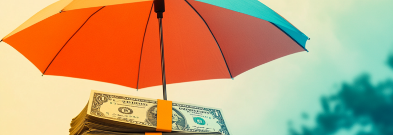 an umbrella over stacks of money to show that the fair credit billing act protects consumers