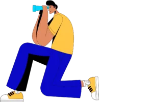 Graphic of a man looking into binoculars to represent taking a closer look at bank of america chargebacks.