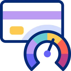 A credit card and credit score dial used to calculate revolving credit score utilization.