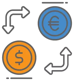 graphic icon showing currency conversion 