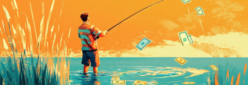 fisherman fishing dollar bills