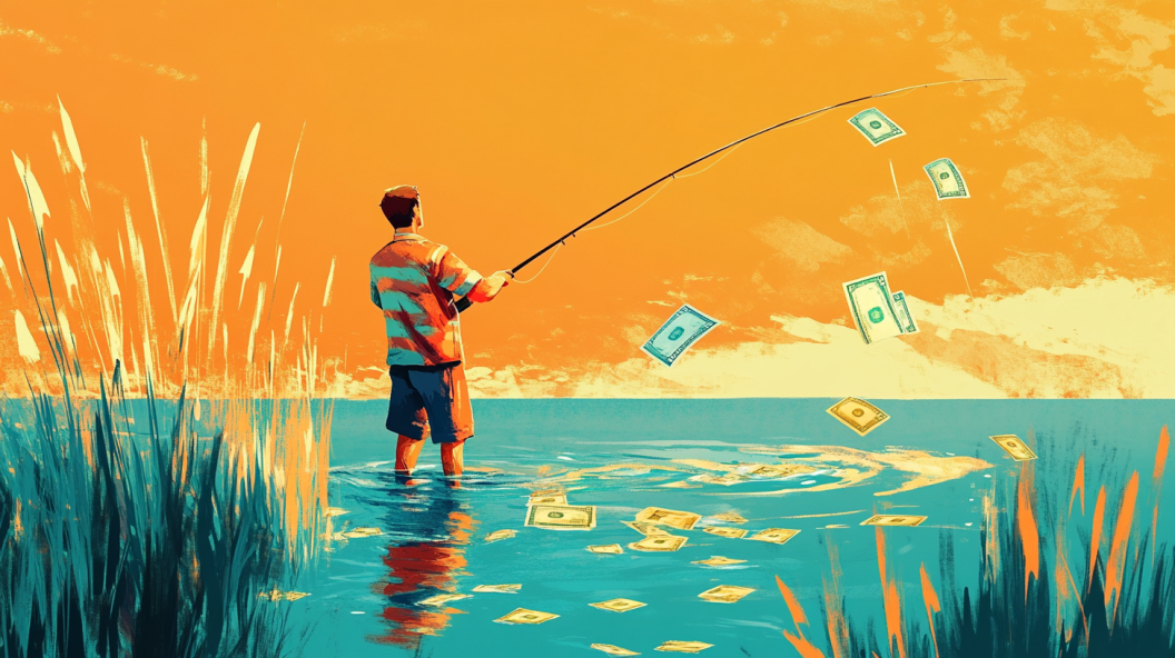 fisherman fishing dollar bills