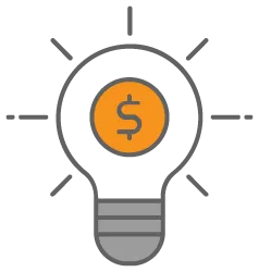 a gray lightbulb with an orange dollar sign in it