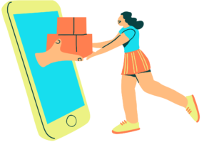 graphic of a woman online shopping to represent using an alternate form of online payment when you need to close a paypal business account