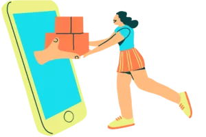 graphic of a woman online shopping to represent using an alternate form of online payment when you need to close a paypal business account