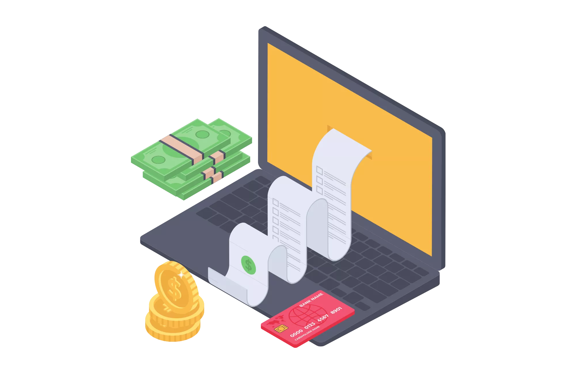 graphic icon of a laptop showing quickbooks software for small business to integrate with a merchant account
