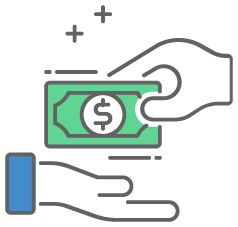 graphic icon of a hand giving cash to another hand
