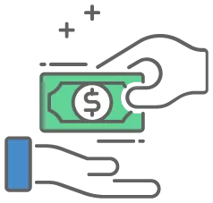 graphic icon of a hand giving cash to another hand