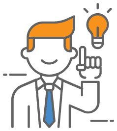 graphic icon of a businessman asking a question representing credit card utilization calculator