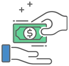 graphic icon of a hand giving money to another hand