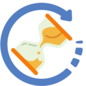 graphic of an hourglass with a circle around it to represent the square chargeback timeline