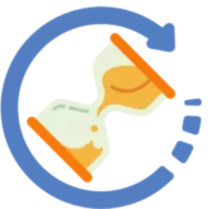 graphic of an hourglass with a circle around it to represent the square chargeback timeline